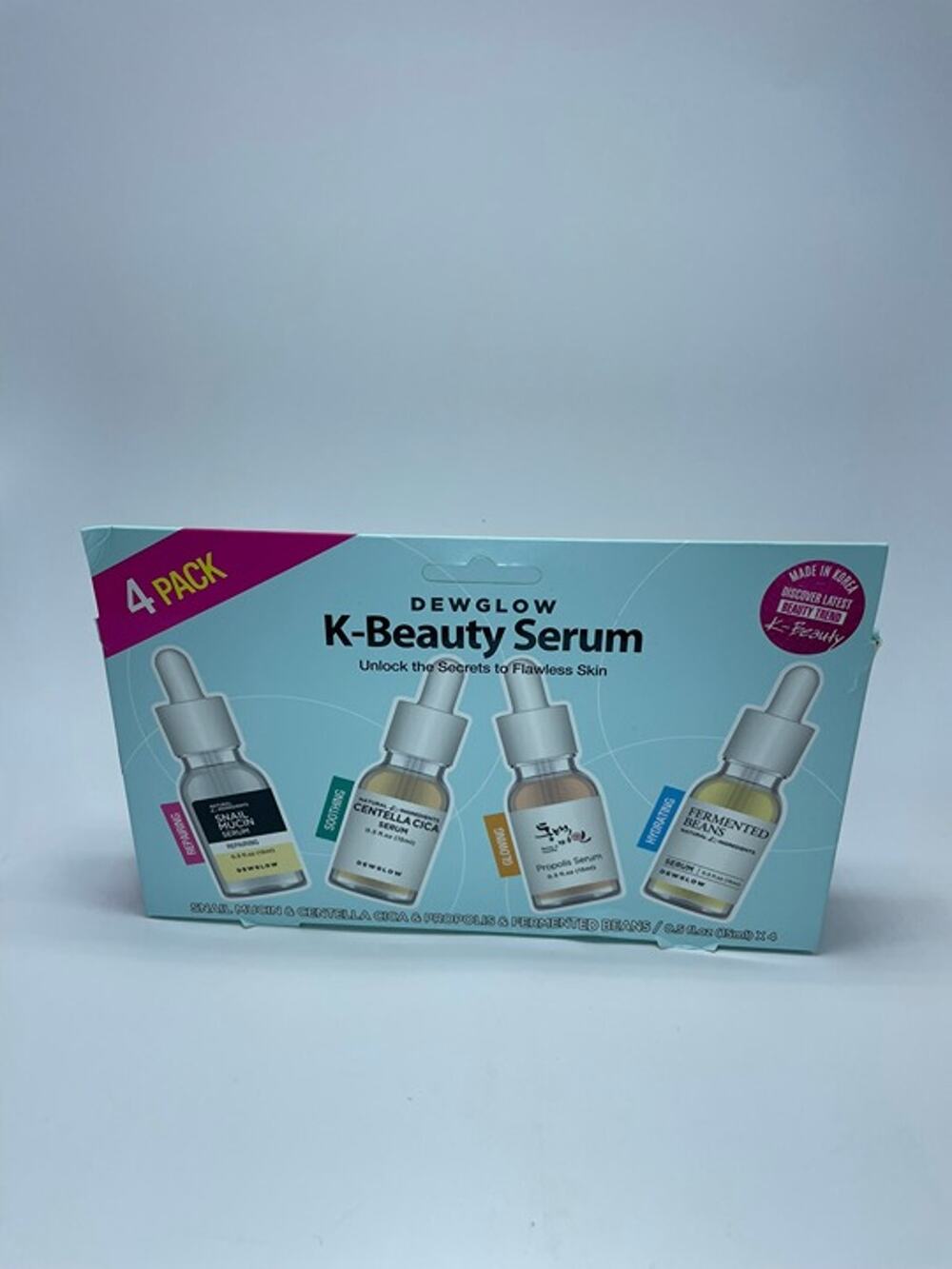 NEW epielle Dewglow K-Beauty Serum Set (4 Pack, 0.5 oz each) - Slightly Worn Box